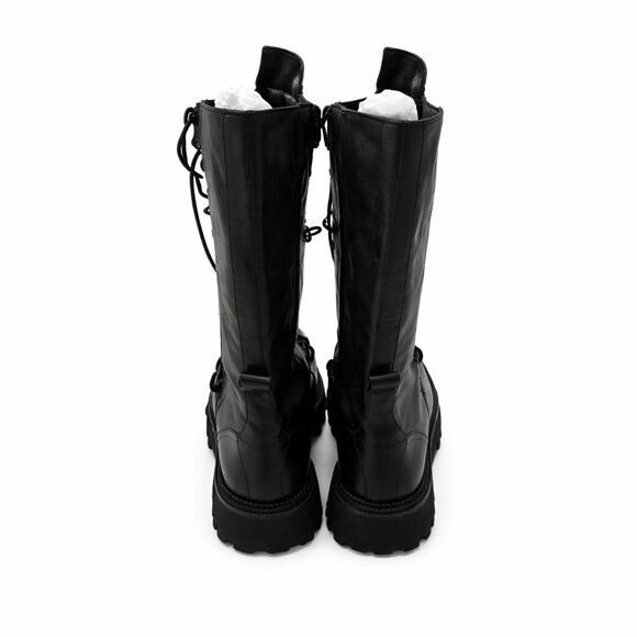 NEW Free People Miller Tall Lace-Up Boots Black Leather Combat Lug Sole 39.5 - Picture 4 of 5